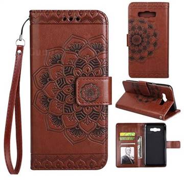 Embossing Half Mandala Flower Leather Wallet Case for Samsung Galaxy J7 2016 J710 - Brown