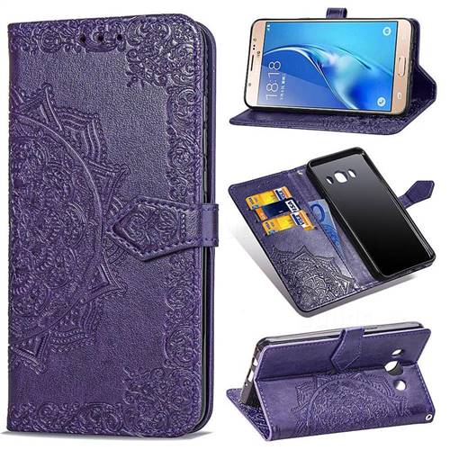Embossing Imprint Mandala Flower Leather Wallet Case for Samsung Galaxy J7 2016 J710 - Purple