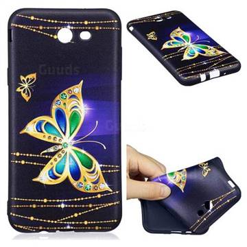Golden Shining Butterfly 3D Embossed Relief Black Soft Back Cover for Samsung Galaxy J7 2017 Halo