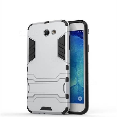 Armor Premium Tactical Grip Kickstand Shockproof Dual Layer Rugged Hard Cover for Samsung Galaxy J7 2017 Halo US Edition - Silver