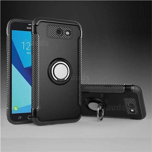 Armor Anti Drop Carbon PC + Silicon Invisible Ring Holder Phone Case for Samsung Galaxy J7 2017 Halo US Edition - Black