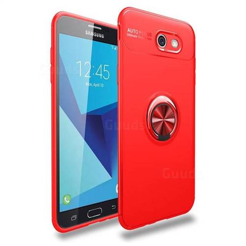 Auto Focus Invisible Ring Holder Soft Phone Case for Samsung Galaxy J7 2017 Halo US Edition - Red