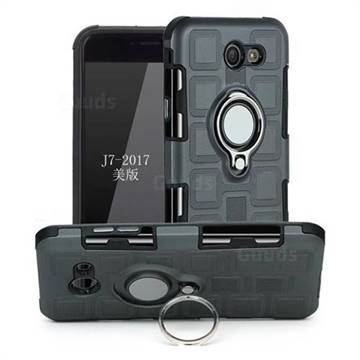 Ice Cube Shockproof PC + Silicon Invisible Ring Holder Phone Case for Samsung Galaxy J7 2017 Halo US Edition - Gray