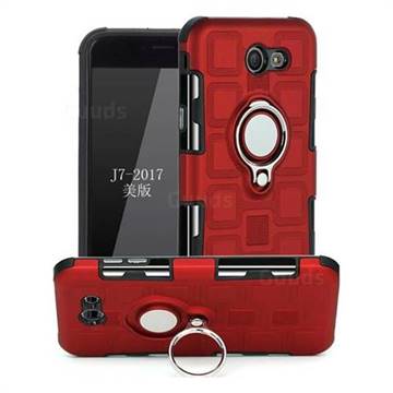 Ice Cube Shockproof PC + Silicon Invisible Ring Holder Phone Case for Samsung Galaxy J7 2017 Halo US Edition - Red