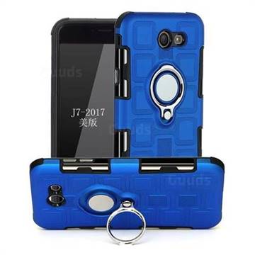 Ice Cube Shockproof PC + Silicon Invisible Ring Holder Phone Case for Samsung Galaxy J7 2017 Halo US Edition - Dark Blue
