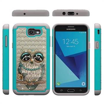 Sweet Gray Owl Studded Rhinestone Bling Diamond Shock Absorbing Hybrid Defender Rugged Phone Case Cover for Samsung Galaxy J7 2017 Halo US Edition