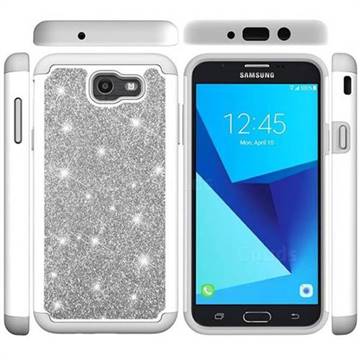 Glitter Rhinestone Bling Shock Absorbing Hybrid Defender Rugged Phone Case Cover for Samsung Galaxy J7 2017 Halo US Edition - Gray