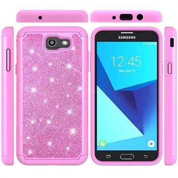 Glitter Rhinestone Bling Shock Absorbing Hybrid Defender Rugged Phone Case Cover for Samsung Galaxy J7 2017 Halo US Edition - Pink