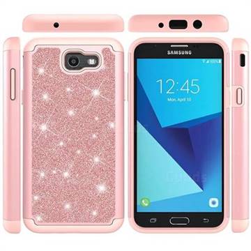 Glitter Rhinestone Bling Shock Absorbing Hybrid Defender Rugged Phone Case Cover for Samsung Galaxy J7 2017 Halo US Edition - Rose Gold