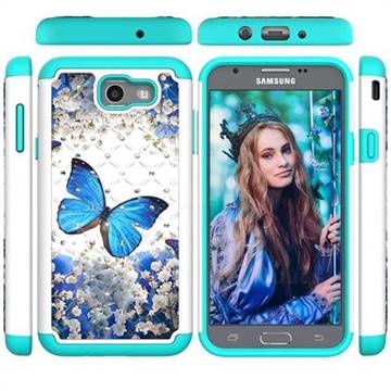 Flower Butterfly Studded Rhinestone Bling Diamond Shock Absorbing Hybrid Defender Rugged Phone Case Cover for Samsung Galaxy J7 2017 Halo US Edition
