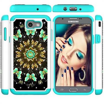 Golden Butterflies Studded Rhinestone Bling Diamond Shock Absorbing Hybrid Defender Rugged Phone Case Cover for Samsung Galaxy J7 2017 Halo US Edition