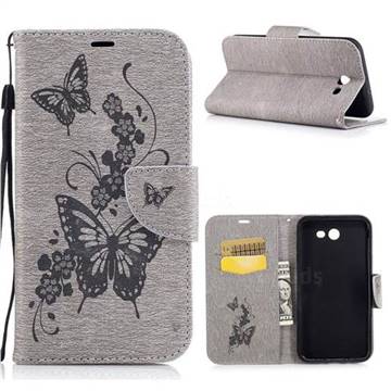 Intricate Embossing Butterfly Leather Wallet Case for Samsung Galaxy J7 2017 Halo - Gray