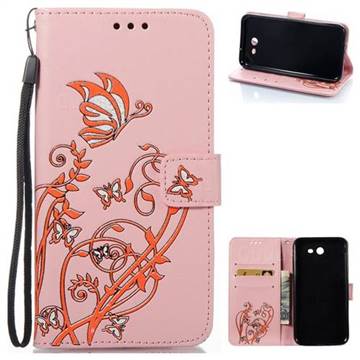 Embossing Narcissus Butterfly Leather Wallet Case for Samsung Galaxy J7 2017 Halo - Pink