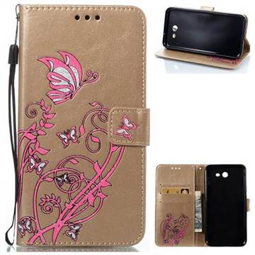 Embossing Narcissus Butterfly Leather Wallet Case for Samsung Galaxy J7 2017 Halo - Golden