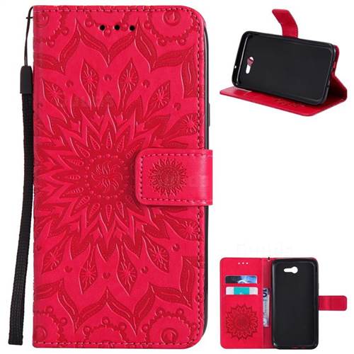 Embossing Sunflower Leather Wallet Case for Samsung Galaxy J7 2017 Halo - Red