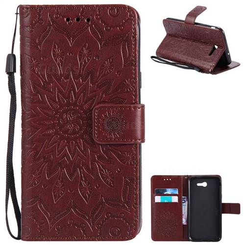 Embossing Sunflower Leather Wallet Case for Samsung Galaxy J7 2017 Halo - Brown