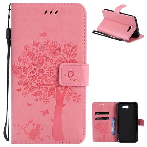 Embossing Butterfly Tree Leather Wallet Case for Samsung Galaxy J7 2017 Halo - Pink