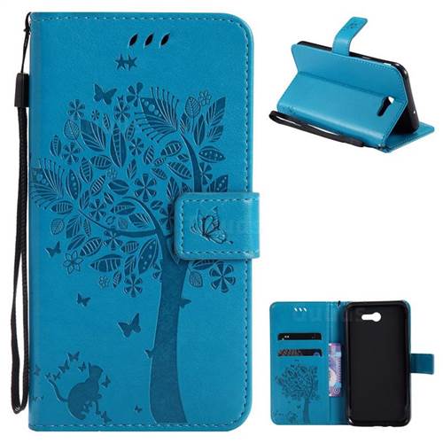 Embossing Butterfly Tree Leather Wallet Case for Samsung Galaxy J7 2017 Halo - Blue