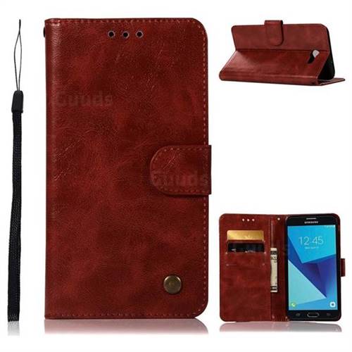 Luxury Retro Leather Wallet Case for Samsung Galaxy J7 2017 Halo US Edition - Wine Red