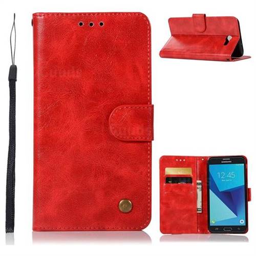 Luxury Retro Leather Wallet Case for Samsung Galaxy J7 2017 Halo US Edition - Red