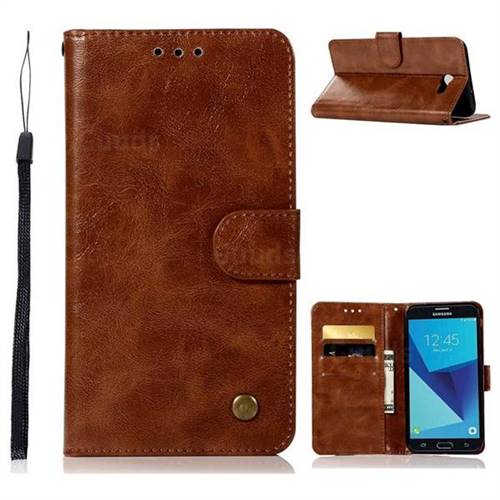 Luxury Retro Leather Wallet Case for Samsung Galaxy J7 2017 Halo US Edition - Brown