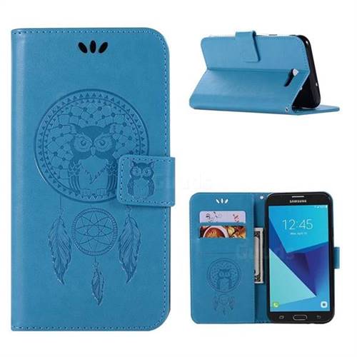 Intricate Embossing Owl Campanula Leather Wallet Case for Samsung Galaxy J7 2017 Halo US Edition - Blue
