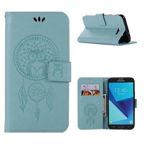 Intricate Embossing Owl Campanula Leather Wallet Case for Samsung Galaxy J7 2017 Halo US Edition - Green