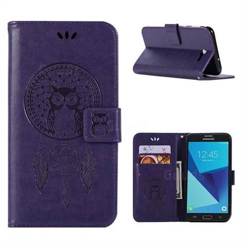 Intricate Embossing Owl Campanula Leather Wallet Case for Samsung Galaxy J7 2017 Halo US Edition - Purple