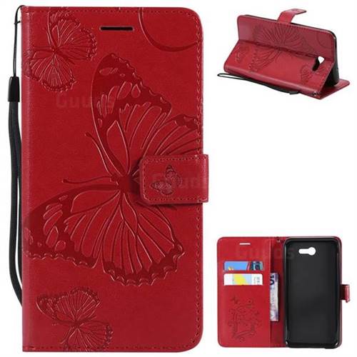 Embossing 3D Butterfly Leather Wallet Case for Samsung Galaxy J7 2017 Halo US Edition - Red