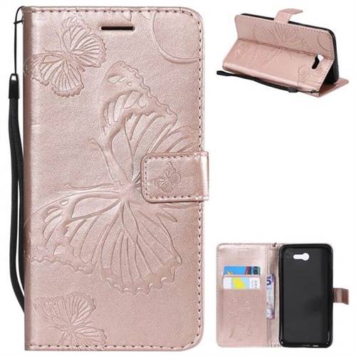 Embossing 3D Butterfly Leather Wallet Case for Samsung Galaxy J7 2017 Halo US Edition - Rose Gold
