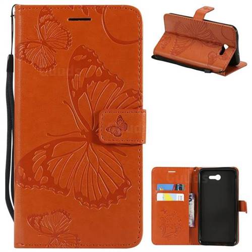 Embossing 3D Butterfly Leather Wallet Case for Samsung Galaxy J7 2017 Halo US Edition - Orange
