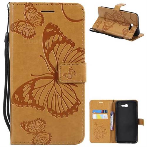 Embossing 3D Butterfly Leather Wallet Case for Samsung Galaxy J7 2017 Halo US Edition - Yellow
