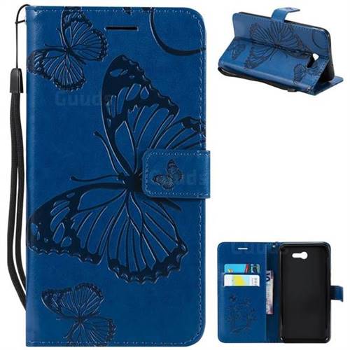 Embossing 3D Butterfly Leather Wallet Case for Samsung Galaxy J7 2017 Halo US Edition - Blue
