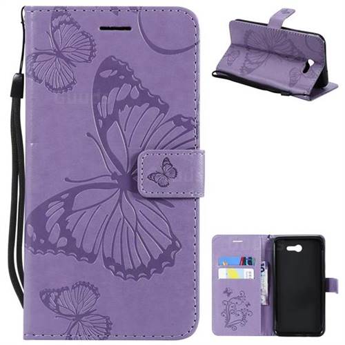 Embossing 3D Butterfly Leather Wallet Case for Samsung Galaxy J7 2017 Halo US Edition - Purple