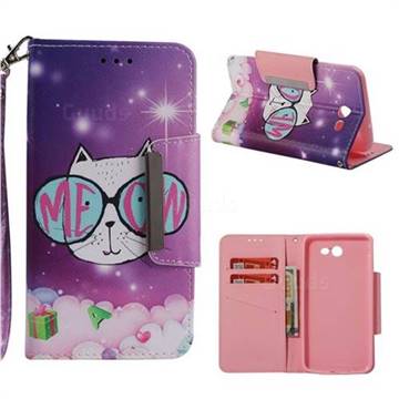 Glasses Cat Big Metal Buckle PU Leather Wallet Phone Case for Samsung Galaxy J7 2017 Halo US Edition