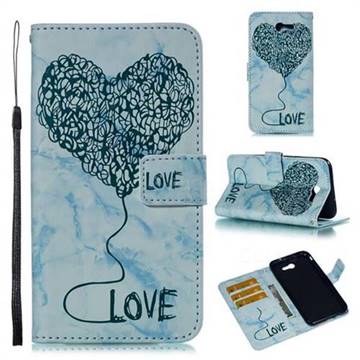 Marble Heart PU Leather Wallet Phone Case for Samsung Galaxy J7 2017 Halo US Edition - Blue