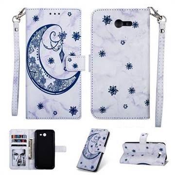 Moon Flower Marble Leather Wallet Phone Case for Samsung Galaxy J7 2017 Halo US Edition - Blue