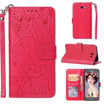 Embossing Fireworks Elephant Leather Wallet Case for Samsung Galaxy J7 2017 Halo US Edition - Red