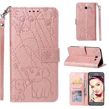 Embossing Fireworks Elephant Leather Wallet Case for Samsung Galaxy J7 2017 Halo US Edition - Rose Gold