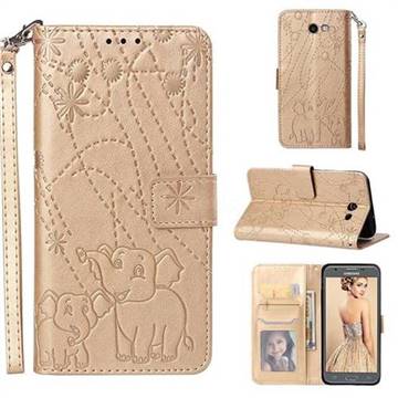 Embossing Fireworks Elephant Leather Wallet Case for Samsung Galaxy J7 2017 Halo US Edition - Golden