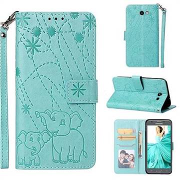 Embossing Fireworks Elephant Leather Wallet Case for Samsung Galaxy J7 2017 Halo US Edition - Green