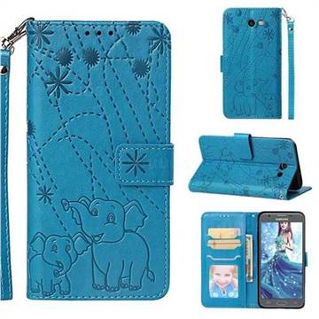 Embossing Fireworks Elephant Leather Wallet Case for Samsung Galaxy J7 2017 Halo US Edition - Blue