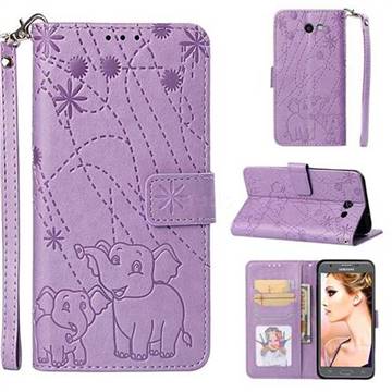Embossing Fireworks Elephant Leather Wallet Case for Samsung Galaxy J7 2017 Halo US Edition - Purple