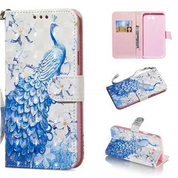 Blue Peacock 3D Painted Leather Wallet Phone Case for Samsung Galaxy J7 2017 Halo US Edition