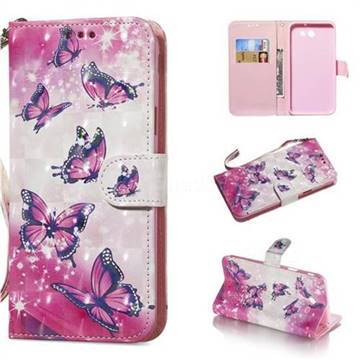 Pink Butterfly 3D Painted Leather Wallet Phone Case for Samsung Galaxy J7 2017 Halo US Edition