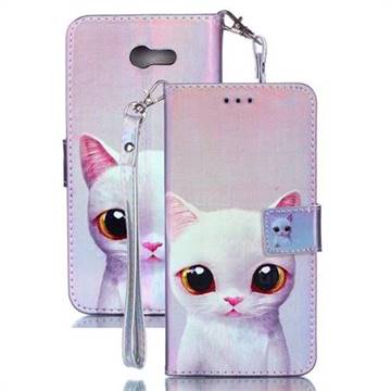 White Cat Blue Ray Light PU Leather Wallet Case for Samsung Galaxy J7 2017 Halo US Edition