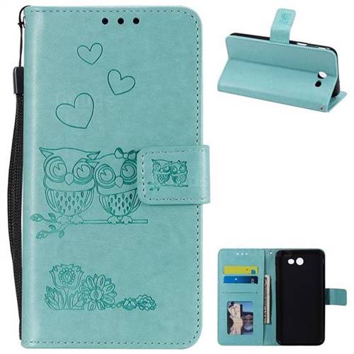 Embossing Owl Couple Flower Leather Wallet Case for Samsung Galaxy J7 2017 Halo US Edition - Green