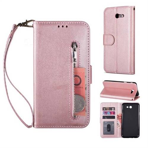 Retro Calfskin Zipper Leather Wallet Case Cover for Samsung Galaxy J7 2017 Halo US Edition - Rose Gold