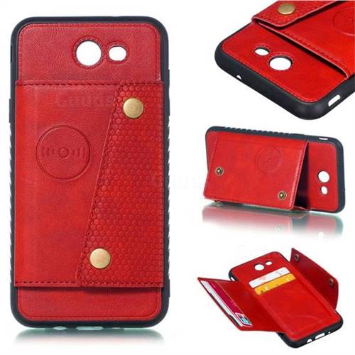 Retro Multifunction Card Slots Stand Leather Coated Phone Back Cover for Samsung Galaxy J7 2017 Halo US Edition - Red