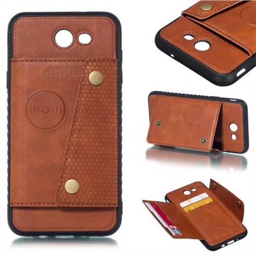 Retro Multifunction Card Slots Stand Leather Coated Phone Back Cover for Samsung Galaxy J7 2017 Halo US Edition - Brown